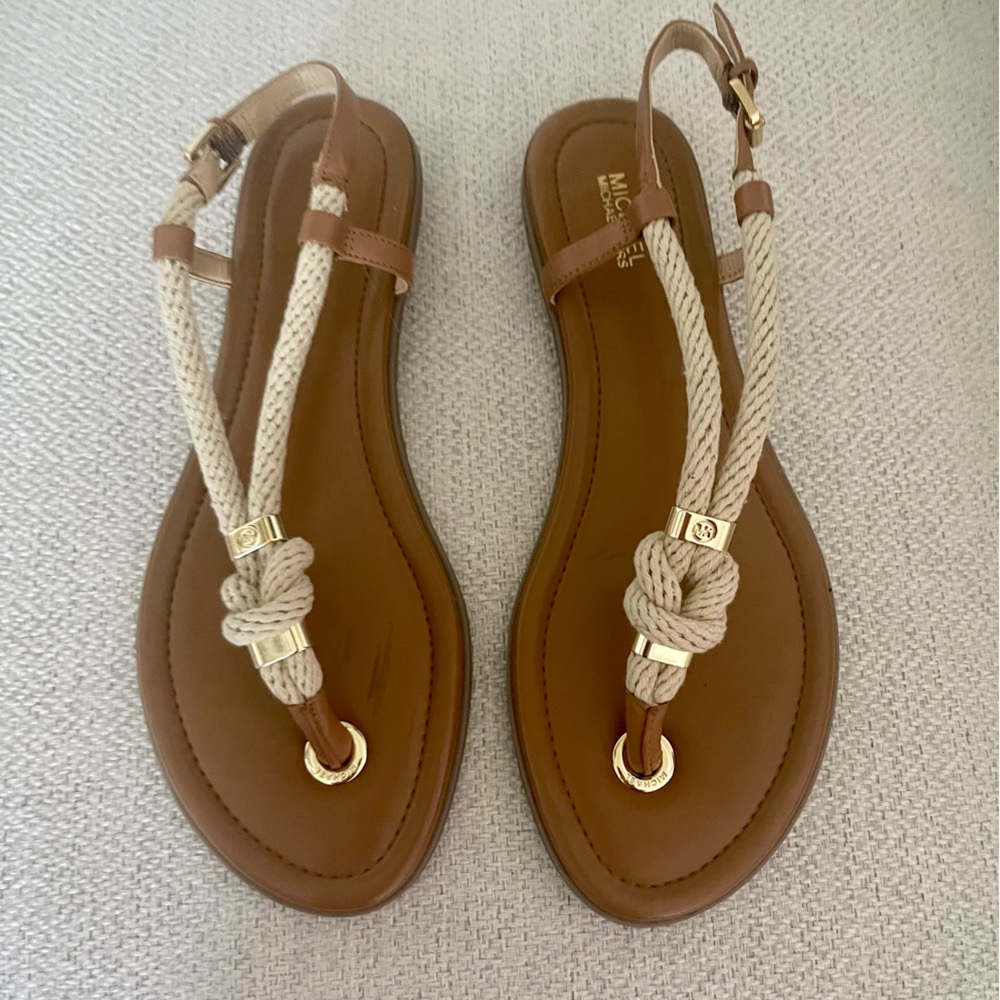NWOT, Michael Kors brown leather & rope sandals